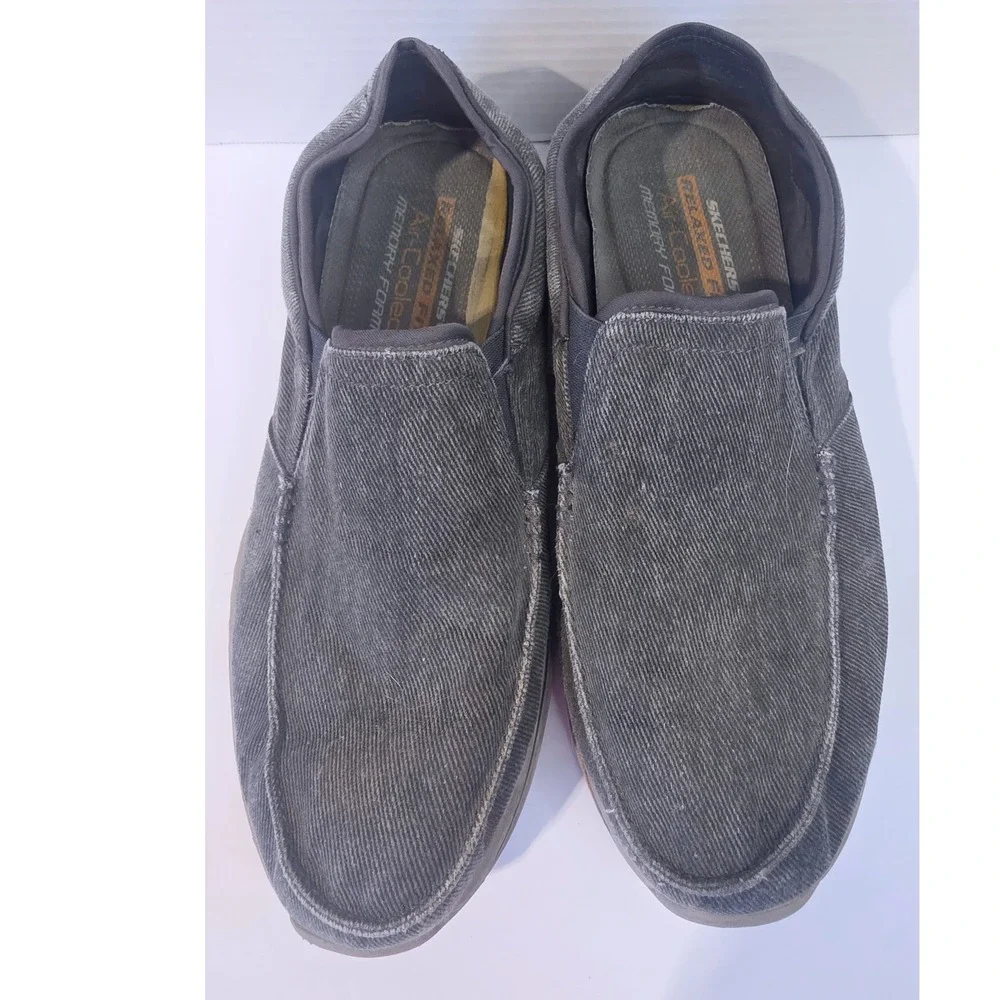 Skechers Relaxed Fit Charcoal Canvas Slip On Shoe Air Cooled Memory Foam SZ 12